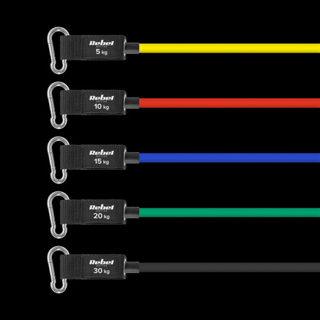 Zestaw gum oporowych do ćwiczeń - Power Tube Set , 5-30 kg, 5 gumy, REBEL ACTIVE