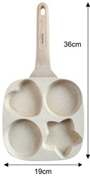 Patelnia z powłoką nieprzywieralną, beżowa z drewnianą rączką, 4 sekcje w różnych kształtach, 36x19x2,3cm, Klausberg, KB-7809 KB-7809