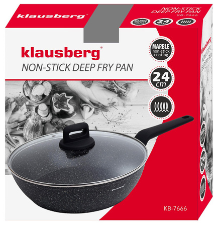 Patelnia z pokrywką, kolor czarny-marmurek, Ø24CM Klausbe KB-7666