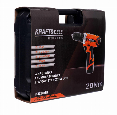 Wkrętarka wiertarka akumulatorowa 12V Li-ion LCD KD3068 - KRAFT&DELE
