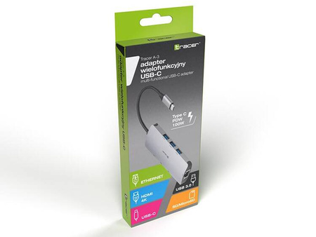 ADAPTER TRACER A-3, USB-C, HDMI 4K, USB 3.0, PDW 100W, ETH