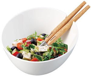 Misa ceramiczna do sałat, biała, z zestawem stalowych łyżek z drewnianymi uchwytami, Klausberg, KB-7787 KB-7787