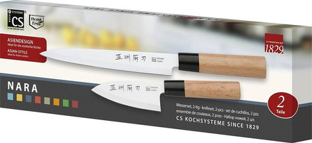 NARA Zestaw do kuchni azjatyckiej, 2 elementy, nóż Santoku + sushi, stal nierdzewna, drewniany uchwyt, azjatyckim stylu