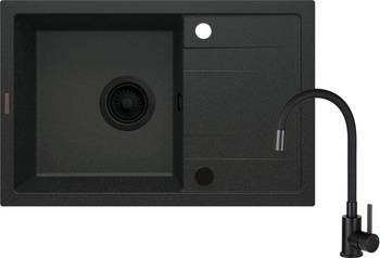 Zlewozmywak granitowy z baterią 1-komorowy z ociekaczem (ZRCPG113) - Deante