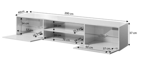 Szafka RTV SLIDE 200K 200x40xH37 cała w białym połysku