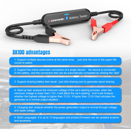 Miernik baterii Konnwei BK100