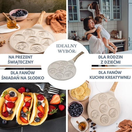 Patelnia do placków, bożonarodzeniowe wzory, aluminiowa, powłoka nieprzywierająca, beżowa, Ø26,5 cm, Klausberg, KB-7970 KB-7970