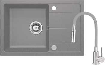 Zlewozmywak granitowy z baterią z giętą wylewką (ZRDGS113) - Deante