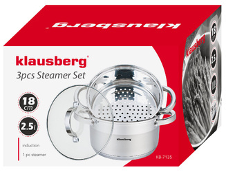 Garnek na parę, stal, zestaw 3 elementy Ø18cm Klausbe KB-7135