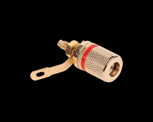 Gniazdo bananowe montażowe czerwone złote metal