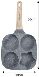 Patelnia z powłoką nieprzywieralną, szara z drewnianą rączką, 4 sekcje w różnych kształtach, 36x19x2,3cm, Klausberg, KB-7808 KB-7808