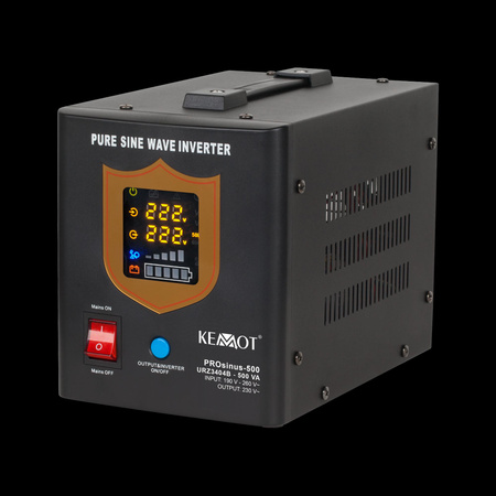 Zasilacz awaryjny KEMOT PROsinus-500 przetwornica z czystym przebiegiem sinusoidalnym i funkcją ładowania 12V 230V 500VA/300W - kolor czarny