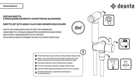 Zestaw bidetta punktowy z przyłączem kątowym - uchwyt na słuchawkę (ANW N51B) - Deante