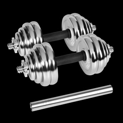 Hantle żeliwne chromowane regulowane w walizce z gryfem, zestaw 30kg REBEL ACTIVE