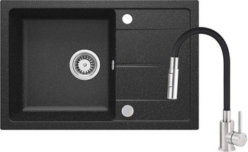 Zlewozmywak granitowy z baterią z giętą wylewką (ZRDG2113) - Deante