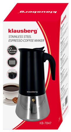 Zaparzacz do kawy espresso, stal nierdzewna, 12 filiżanek, czarna/srebrna, Klausberg, KB-7847 KB-7847
