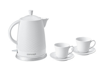 Czajnik ceramiczny 1,5 litra z dwoma filiżankami i spodkami RK0040
