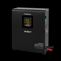 Zasilacz Awaryjny Naścienny Rebel POWER-800 - przetwornica z czystym przebiegiem sinusoidalnym i funkcją ładowania 12V 230V 800VA/500W