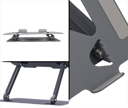 LAPTOP STAND - Regulowana, ergonomiczna podstawka pod laptopa 10-17 cali. Masywna, stalowa konstrukcja połączona z antypoślizgowymi stopkami gwarantują stabilność i bezpieczeństwo.