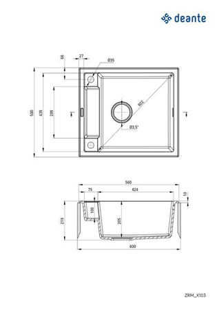 Zlewozmywak granitowy magnetyczny 1-komorowy (ZRM T103) - Deante