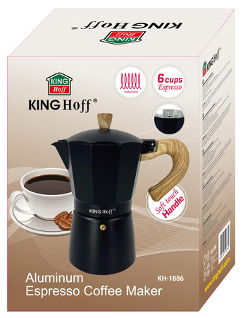 Zaparzacz do kawy espresso z aluminium, 6 filiżanek, czarny/drewnopodobny, KINGHoff, KH-1886 KH-1886