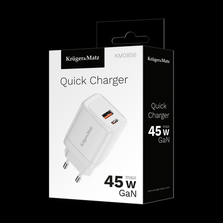 Ładowarka sieciowa Kruger&Matz 45 W GaN z funkcją Power Delivery i Quick Charge