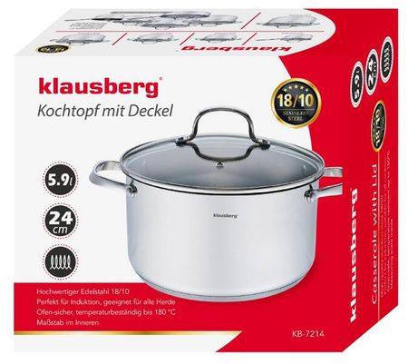 Garnek z pokrywą stal, Ø24cm 5,9l Klausbe KB-7214