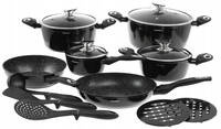 Zestaw garnków 15 elementów aluminium, czarny Klausbe KB-7322