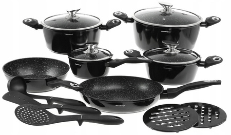 Zestaw garnków 15 elementów aluminium, czarny Klausbe KB-7322