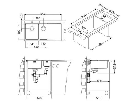 PURE 60 SAT P 980 x 525 mm + syfon PUSH UP ALVEUS (1123794)
