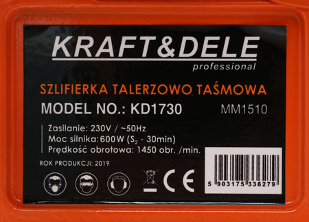 SZLIFIERKA STOŁOWA TAŚMOWO TALERZOWA 600W KD1730 - KRAFT&DELE