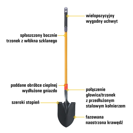 Szpadel z ostrą łyżką CAT J-Series Long Handle Round Point (0841308101132) - Cat