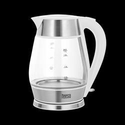 Czajnik elektryczny TEESA, szklany + inox, 2200 W, biały, 1,7 L