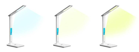 LEDITOU - Energooszczędna lampka biurkowa LED z ładowarką bezprzewodową QI 15W. Podświetlany zegar z budzikiem i termometrem °C/°F, 3 barwy światła, 9 poziomów jasności, sterowanie dotykowe - biały kolor