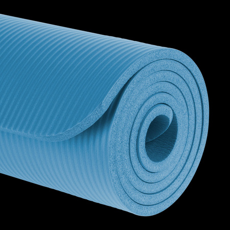 Mata gimnastyczna do ćwiczeń joga, pilates, fitness, 183x61cm, grubość 1cm, materiał NBR, niebieska, REBEL ACTIVE