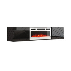 Szafka RTV LUXE 182,6x34,5x37,5 czarny/czarny połysk + biały kominek