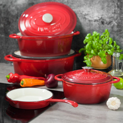 Garnek z pokrywą żeliwo Ø24cm 4l czerwony KingH KH-1529