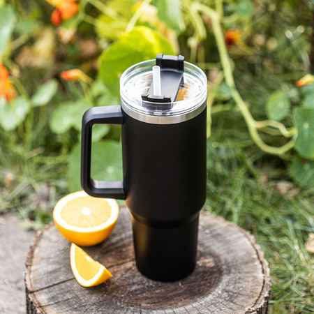 Kubek termiczny ze słomką, czarny, 1100 ml, stal nierdzewna, Klausberg, KB-7942 KB-7942