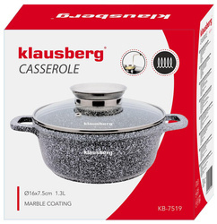 Garnek aluminium, szary marmurek Ø16cm 1,3l Klausber KB-7519