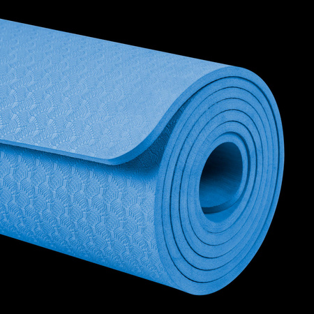 Mata gimnastyczna do ćwiczeń joga, pilates, fitness, 183x61cm, grubość 6mm, materiał TPE, niebieska, REBEL ACTIVE