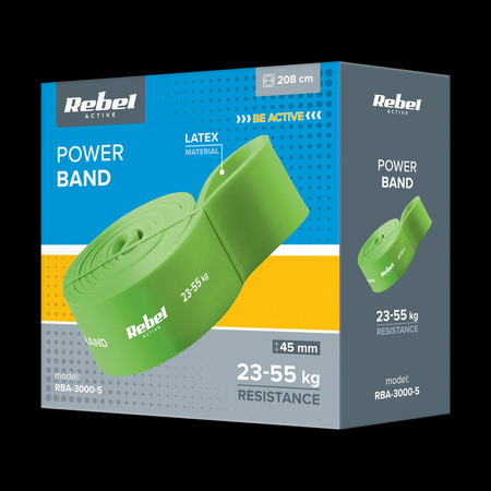 Guma do ćwiczeń lateksowa - Power Band PL-5, zielona 23-55 kg REBEL ACTIVE