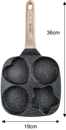 Patelnia z powłoką nieprzywieralną, czarna z drewnianą rączką, 4 sekcje w różnych kształtach, 36x19x2,3cm, Klausberg, KB-7807 KB-7807