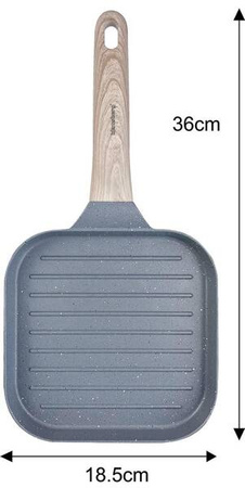 Patelnia grillowa z powłoką nieprzywierającą, szara z drewnianą rączką, 36x18,5x2,5cm, Klausberg, KB-7811 KB-7811