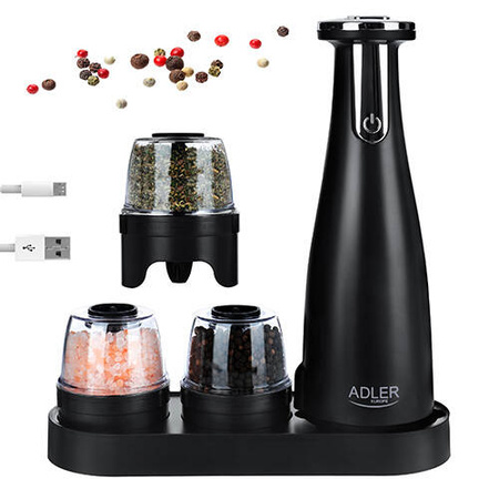 AD 4449 black Młynek do przypraw, soli i pieprzu - Zestaw 3 młynków  - USB