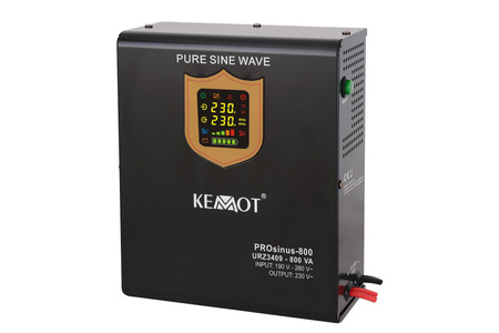 Zasilacz awaryjny naścienny KEMOT PROsinus-800 przetwornica z czystym przebiegiem sinusoidalnym i funkcją ładowania 12V 230V 800VA/500W