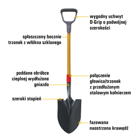 Szpadel z ostrą łyżką CAT J-Series D-Handle Round Point (0841308101149) - Cat