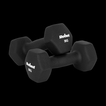 Hantelki żeliwne neoprenowe HEX zestaw 30kg (2x1kg+2x2kg+2x3kg+2x4kg+2x5kg), REBEL ACTIVE
