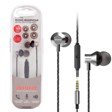 Słuchawki dokanałowe przewodowe AIWA ESTM-50SL srebrne (8435256897180) - AIWA