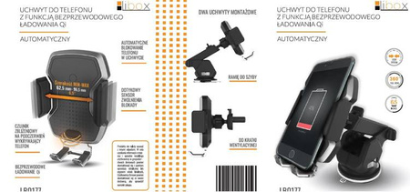 Uchwyt automatyczny samoch. do telefonu z funkcją bezprzewodowego ładowania Qi LB0177 LIBOX