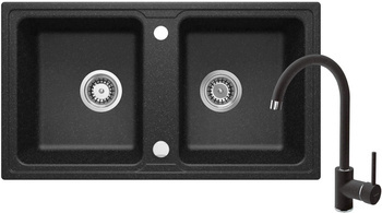 Zlewozmywak granitowy z baterią 2-komorowy (ZQZA2203) - Deante